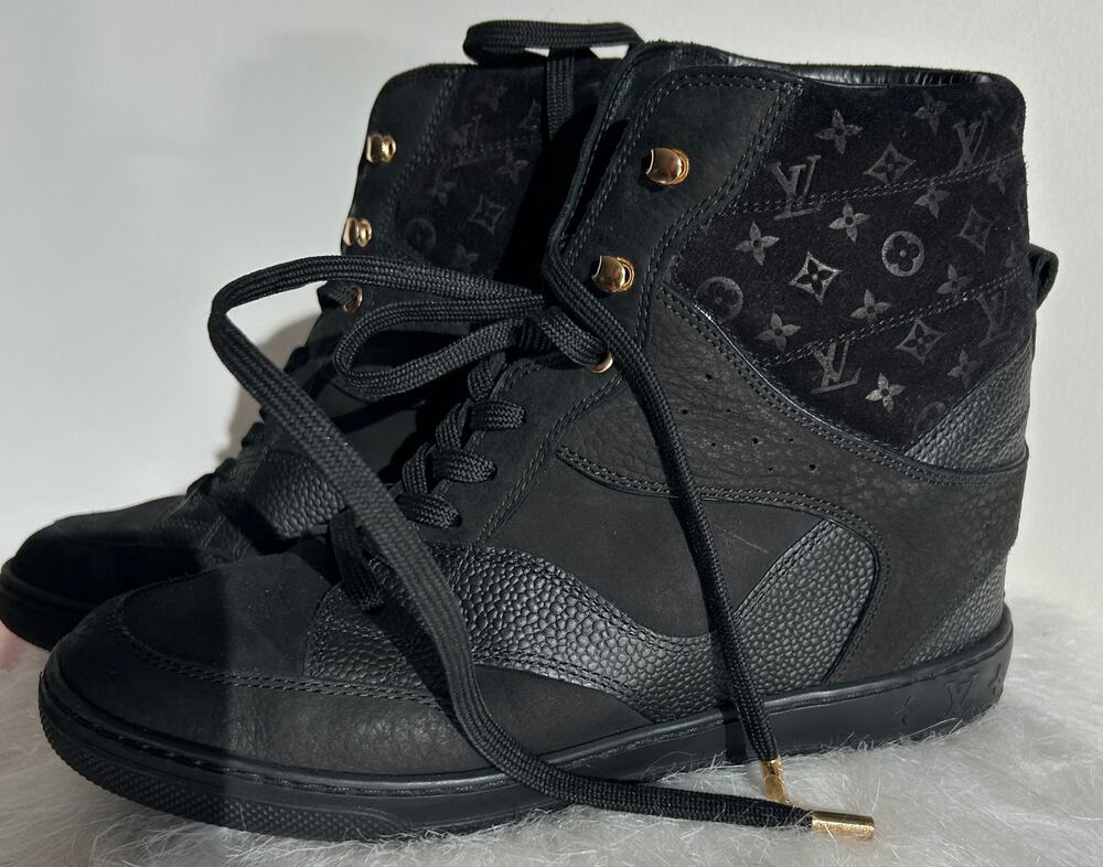 Louis Vuitton High Top Cliff Top Wedge Monogram Black Sneakers Size 36.6 US 6.5